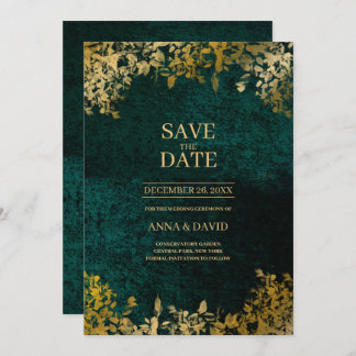 Elegante Gold Blätter Velvet Save the Date Hochzei Einladung