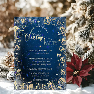 Elegante Gold Blau Firmenweihnachtsfeier der Firma Einladung