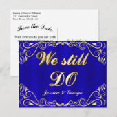 Elegante Gold Blauer Jahrestag Einladung Postkarte (Vorne/Hinten)