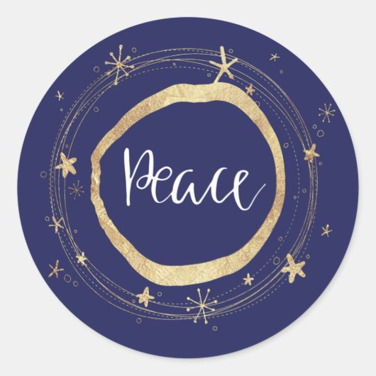 Elegante Gold Blauer Weihnachten Neujahr Frieden Runder Aufkleber (Vorderseite)