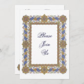 Elegante Gold & Blue Baroque Party Einladungen (Vorne/Hinten)