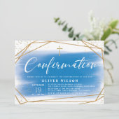 Elegante Gold & Blue Boy-Bestätigung Einladung (Stehend Vorderseite)