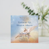 Elegante Gold Blue Dove in Love Memory Memorial Einladung (Stehend Vorderseite)