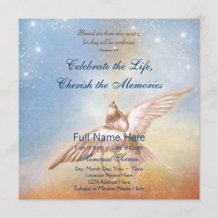 Elegante Gold Blue Dove in Love Memory Memorial Einladung