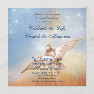 Elegante Gold Blue Dove in Love Memory Memorial Einladung
