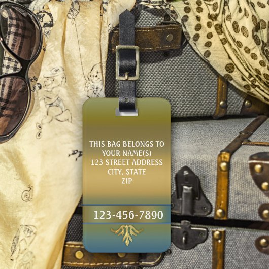 Elegante Gold Blue Green Stripe Gepäckmarke Gepäckanhänger