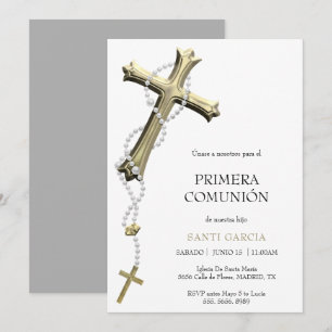 Elegante Gold & Blue Kreuz Kommunion Einladung