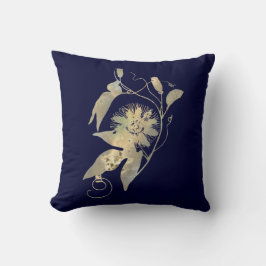 Elegante Gold-Blume auf Navy Blue Floral Kissen