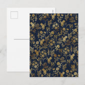 Elegante Gold Blume Blau Botanisch Feiertagspostkarte (Vorne/Hinten)