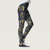 Elegante Gold Blume Blau Botanisch Leggings (Rechts)