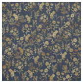 Elegante Gold Blume Blau Botanisch Stoff (Muster)