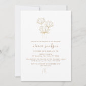 Elegante Gold Blume Christening Girl Taufe Einladung (Vorderseite)