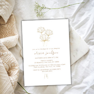 Elegante Gold Blume Christening Girl Taufe Einladung