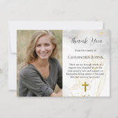 Elegante Gold Blume Foto Beerdigung Dankeskarte (Vorderseite)