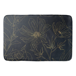 Elegante Gold Blume Konturen Blaues Farbverlauf Badematte