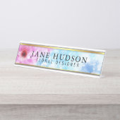 Elegante Gold Blume Moderne Schreibtischnamensplat Schreibtischnamensplakette (Vorderseite )