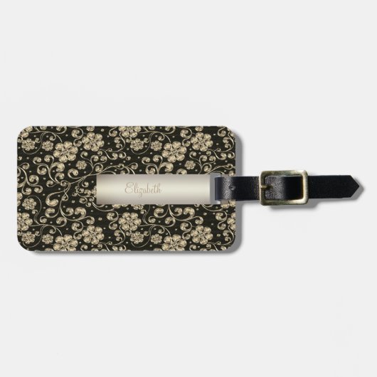 Elegante Gold-Blume - Personalisiert Gepäckanhänger (Vorderseite horizontal)