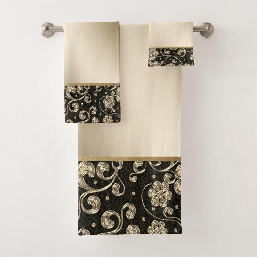 Elegante Gold-Blume, schwarz Badhandtuch Set (Insitu)