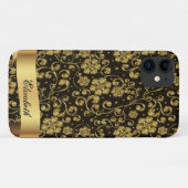 Elegante Gold-Blume, schwarz-Personalisiert Case-Mate iPhone Hülle (Rückseite (Horizontal))