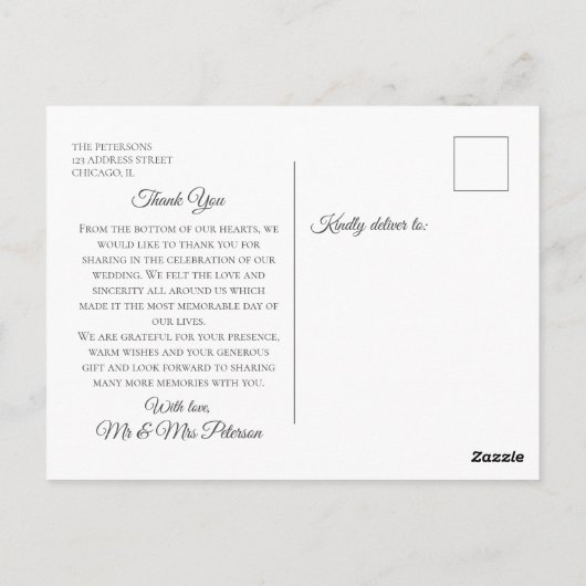 Elegante Gold Blume Wein Vielen Dank Postkarte (Rückseite)