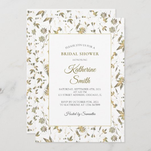 Elegante Gold Blume Weinkultur und Erde Brautparty Einladung (Vorne/Hinten)