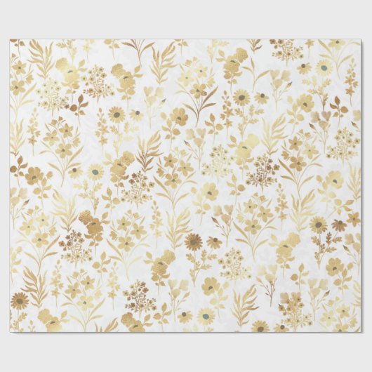 Elegante Gold Blume Weiß Botanisch Geschenkpapier (Flach)