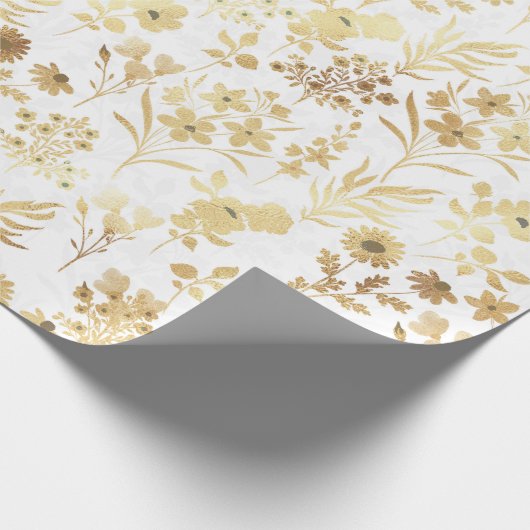 Elegante Gold Blume Weiß Botanisch Geschenkpapier (Ecke)