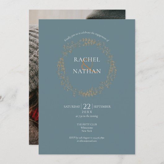 Elegante Gold Blumengarten Verlobung Einladung (Vorne/Hinten)