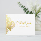 Elegante Gold Blumenkarte Dankeschön Karte (Stehend Vorderseite)