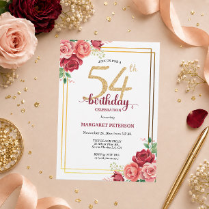 Elegante Gold Blush Floral 54. Geburtstagsfeier Einladung
