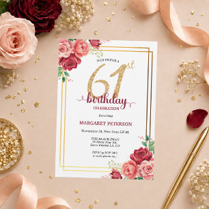 Elegante Gold Blush Floral 61. Geburtstagsfeier Einladung
