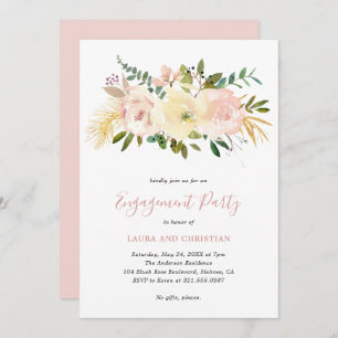 Elegante Gold Blush Pink Floral Engagement Party Einladung