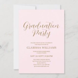 Elegante Gold Blush Pink Graduation Party Einladung