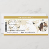Elegante Gold Boarding Pass Ticket Hochzeit Save The Date (Vorderseite)