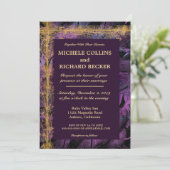 Elegante Gold Border and Feathers Einladung (Stehend Vorderseite)