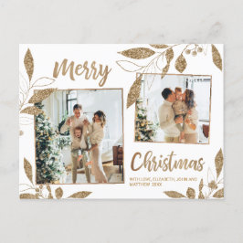 Elegante Gold Botanical 2 Foto Collage Weihnachten Postkarte