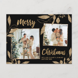 Elegante Gold Botanical 2 Foto Collage Weihnachten Postkarte