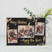 Elegante Gold Botanical 3 Foto Collage Weihnachten (Stehend Vorderseite)