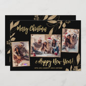 Elegante Gold Botanical 3 Foto Collage Weihnachten (Vorne/Hinten)