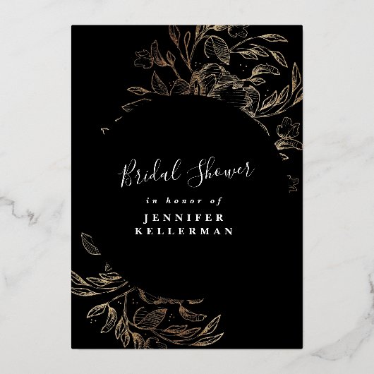 Elegante Gold Botanical Bridal Dusche Einladung (Rückseite)