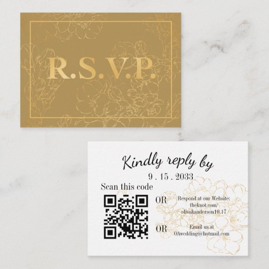 Elegante Gold Botanical QR UAWG Enclosure Card Begleitkarte (Vorne/Hinten)