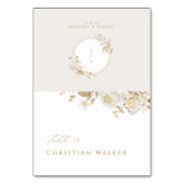 Elegante Gold Botanical Wreath Monogram Platzkarte Tischnummer (Vorderseite)
