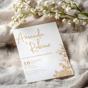 Elegante Gold Botanische Hochzeit Einladung