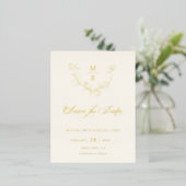 Elegante Gold Botanische Kalligraphie Save the Dat Folie Einladungspostkarte (Stehend vorne)