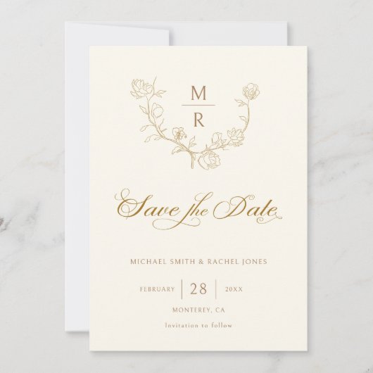 Elegante Gold Botanische Kalligraphie Save the Dat Save The Date (Vorderseite)