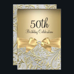Elegante Gold Bow Floral Swirl 50. Geburtstagspart Einladung<br><div class="desc">Eleganter Gold Bow Blumenwirl 50. Geburtstagsparty Einladung. Elegantes goldenes Diamantenbogen und florales Swirl Design. Bitte beachten: Alle flachen Bilder! Sie haben keine echten Juwelen!</div>