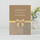 Elegante Gold Bow Golden Leaf Einladung zur Hochze (Stehend Vorderseite)