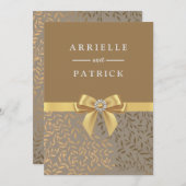 Elegante Gold Bow Golden Leaf Einladung zur Hochze (Vorne/Hinten)