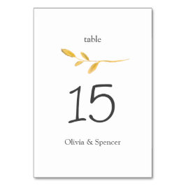Elegante Gold Branch Moderne Skripthochzeit Tischnummer