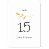 Elegante Gold Branch Moderne Skripthochzeit Tischnummer (Rückseite)